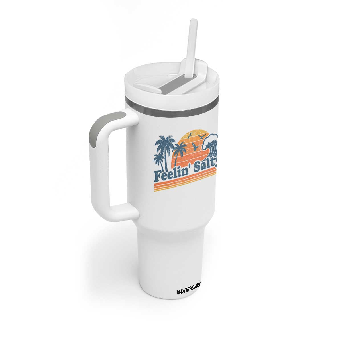Funny Feelin Salty Tumbler With Handle Retro Beach Summer Vacation TS10 Print Your Wear