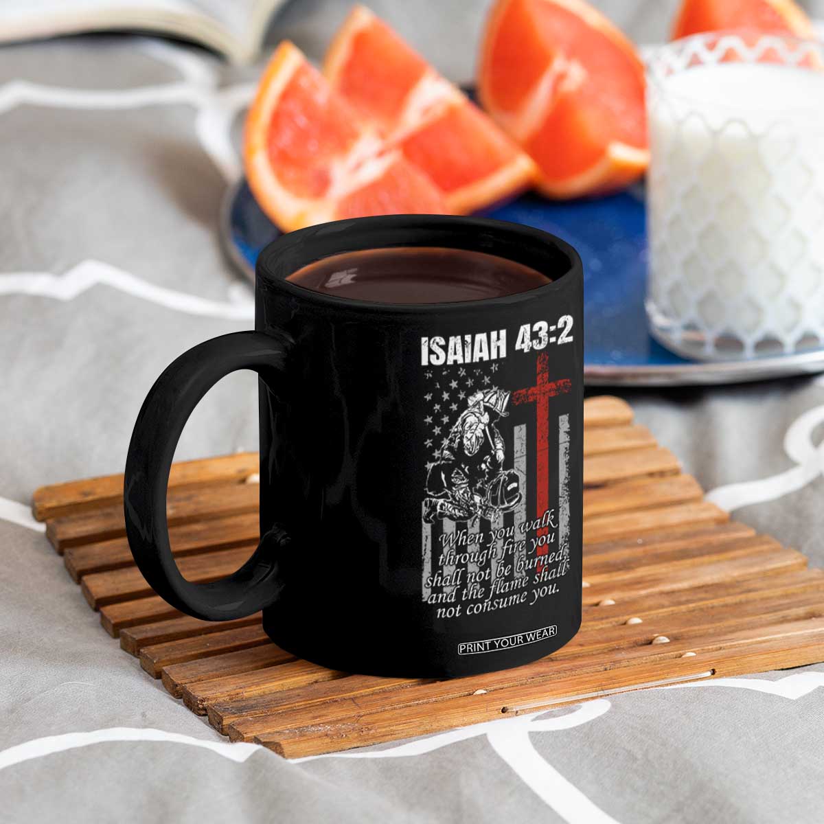 Isaiah 43 2 Firefighter Coffee Mug Fireman Prayer Cross Bible Verse American Flag TS10 Print Your Wear