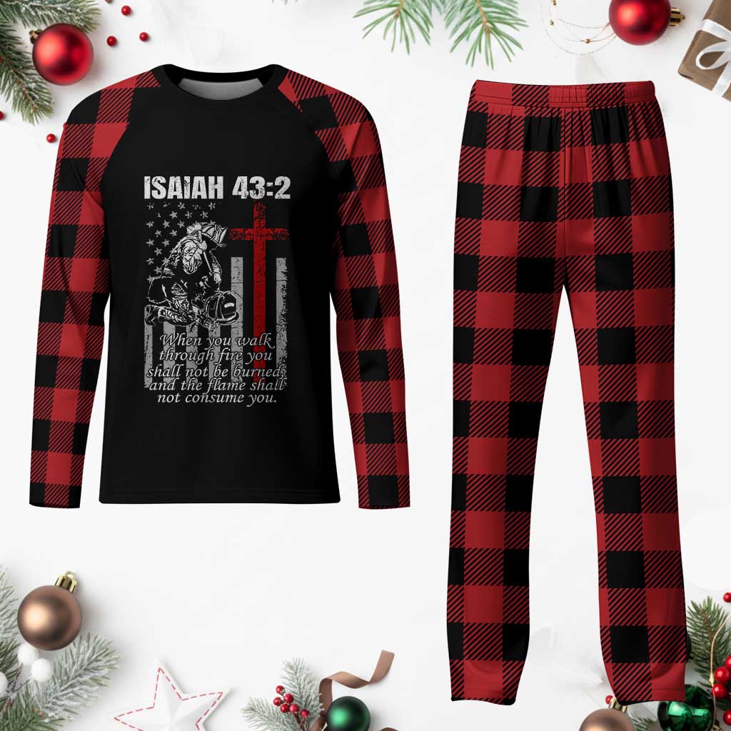Isaiah 43 2 Firefighter Plaid Pajama Set Fireman Prayer Cross Bible Verse American Flag TS10 Buffalo Plaid Print Your Wear