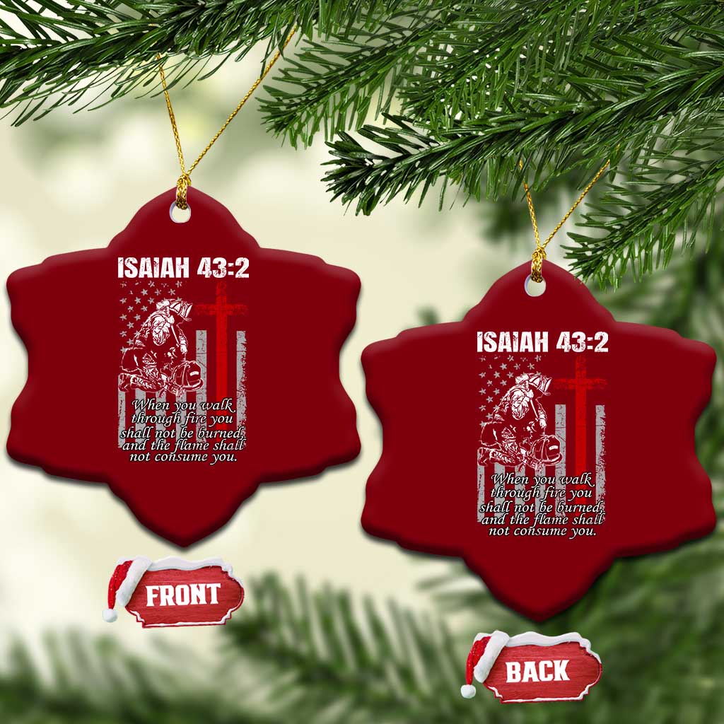 Isaiah 43 2 Firefighter Ceramic Ornament Fireman Prayer Cross Bible Verse American Flag TS10 Print Your Wear