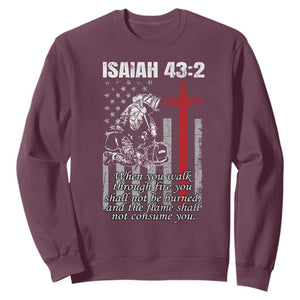 Isaiah 43 2 Firefighter Sweatshirt Fireman Prayer Cross Bible Verse American Flag TS10 Maroon Print Your Wear