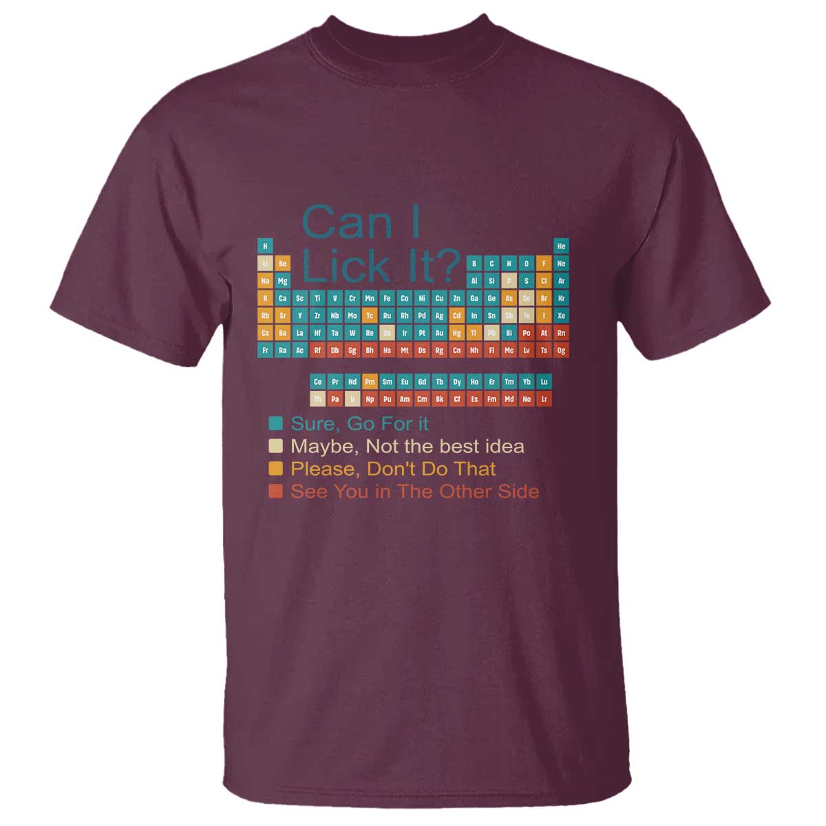 Can I Lick It Periodic Table T Shirt - Funny Chemistry Science Teacher Student Humor Tee TS10 Maroon Print Your Wear