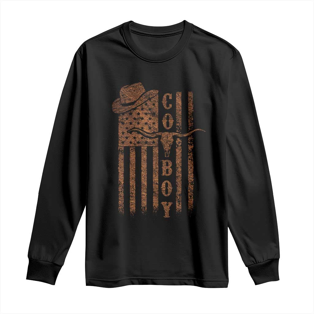 Retro Cowboy Long Sleeve Shirt USA Flag Texas Western Country Rodeo Southern TS10 Black Print Your Wear