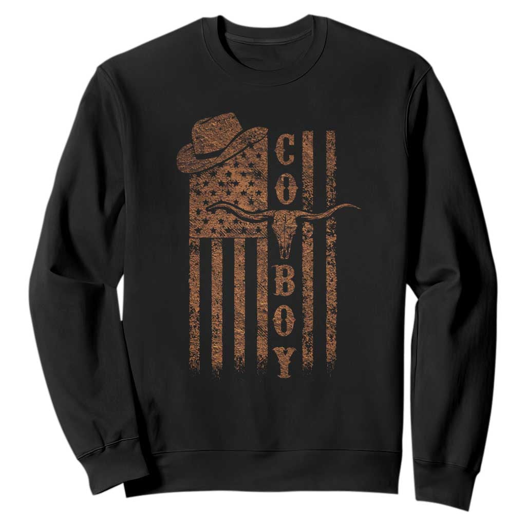 Retro Cowboy Sweatshirt USA Flag Texas Western Country Rodeo Southern TS10 Black Print Your Wear