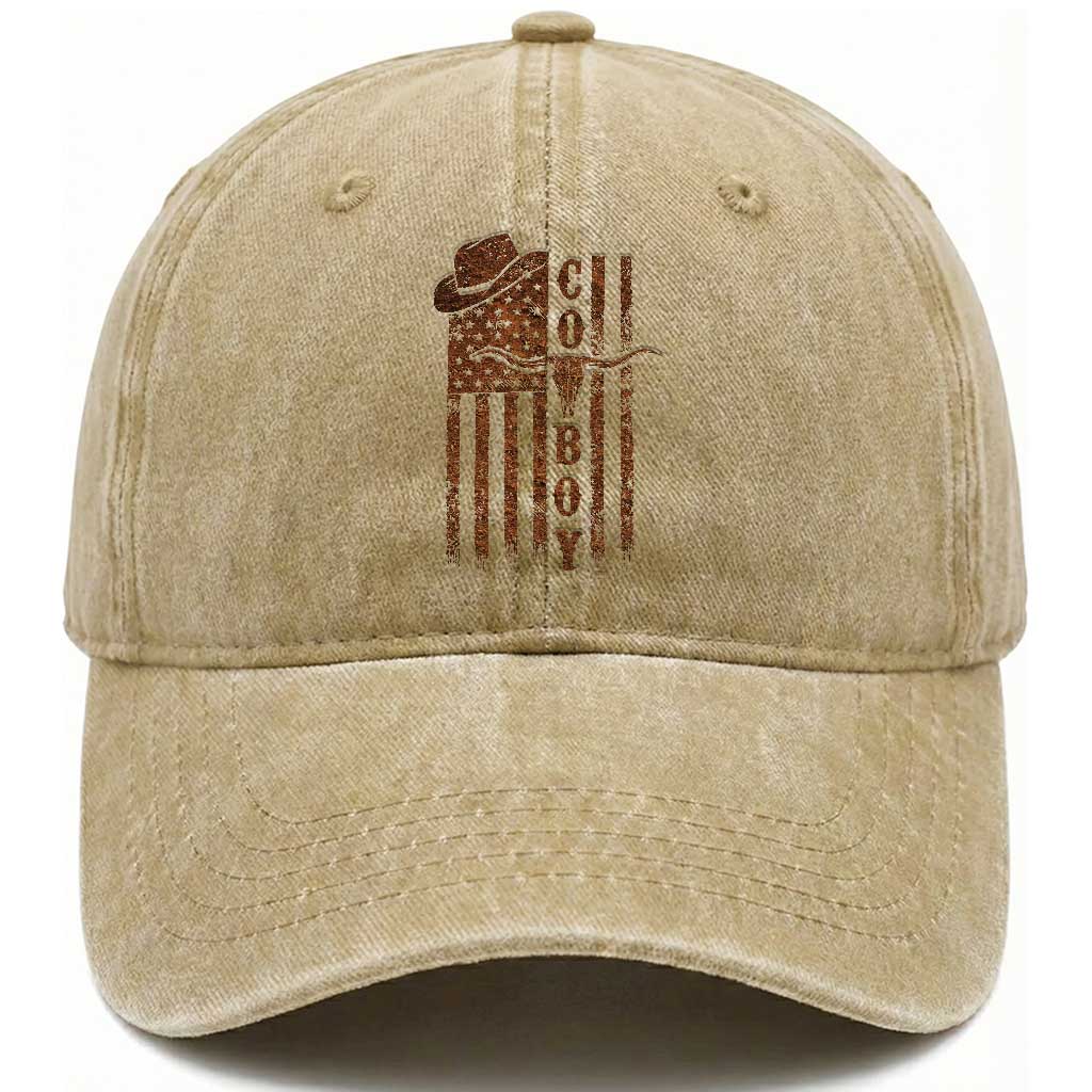 Retro Cowboy Washed Cotton Baseball Cap USA Flag Texas Western Country Rodeo Southern TS10 Print Your Wear