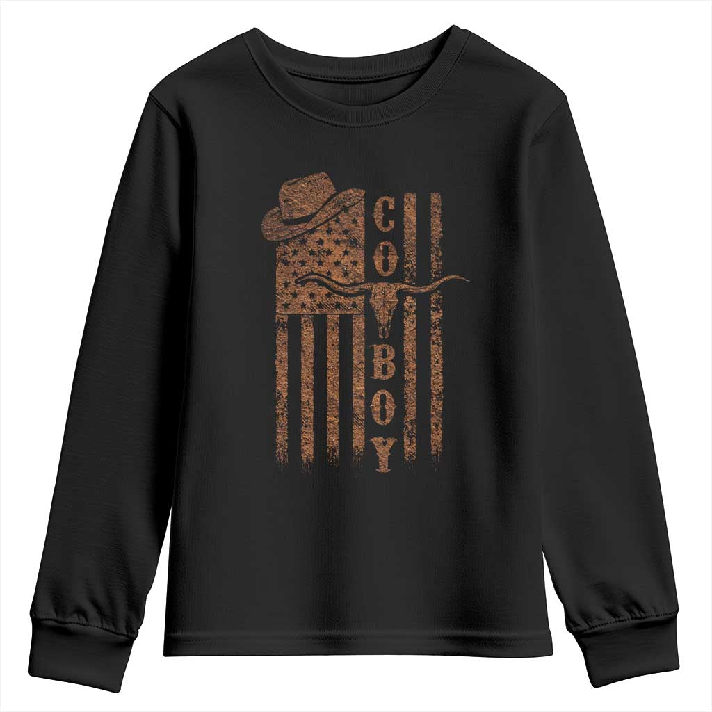 Retro Cowboy Youth Sweatshirt USA Flag Texas Western Country Rodeo Southern TS10 Black Print Your Wear