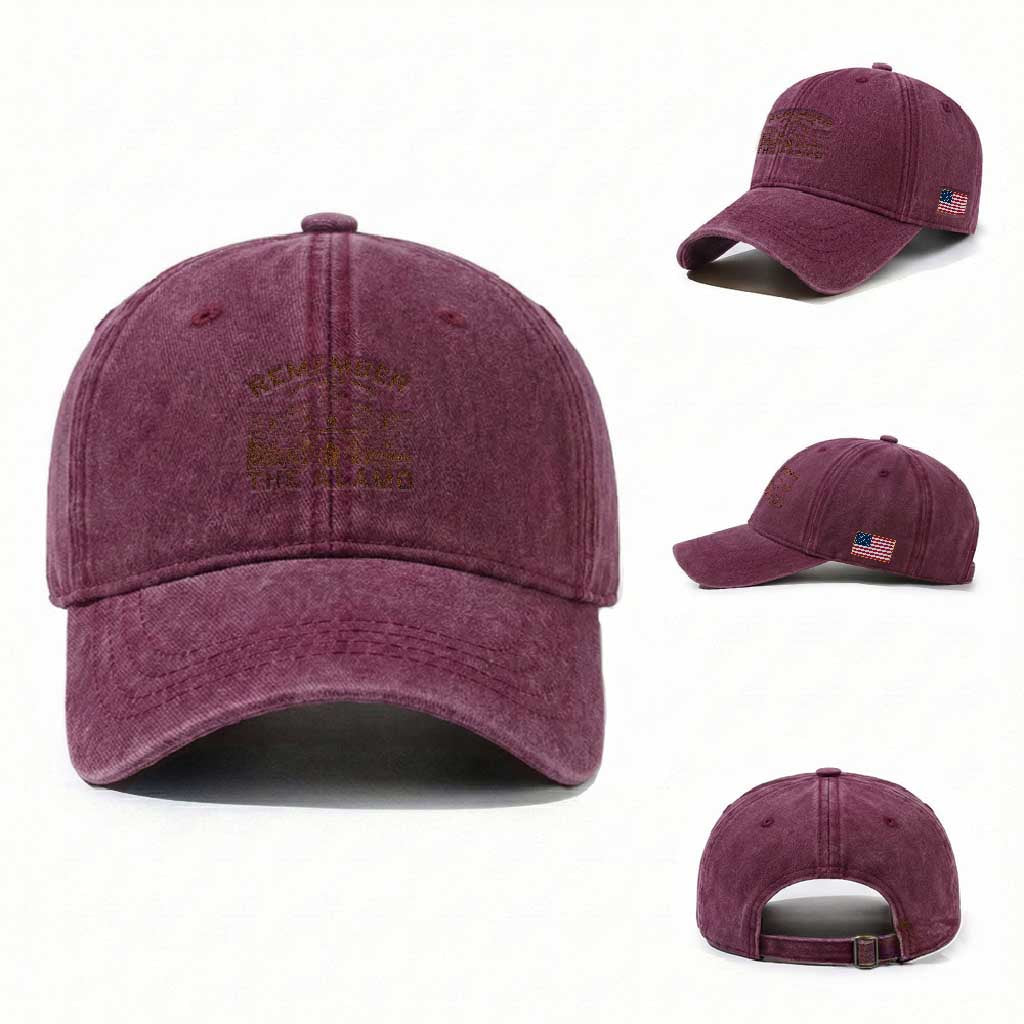 Remember The Alamo Washed Cotton Baseball Cap Texas Souvenir History San Antonio Pride TS10 Washed Cap Universal Fit Burgundy Print Your Wear