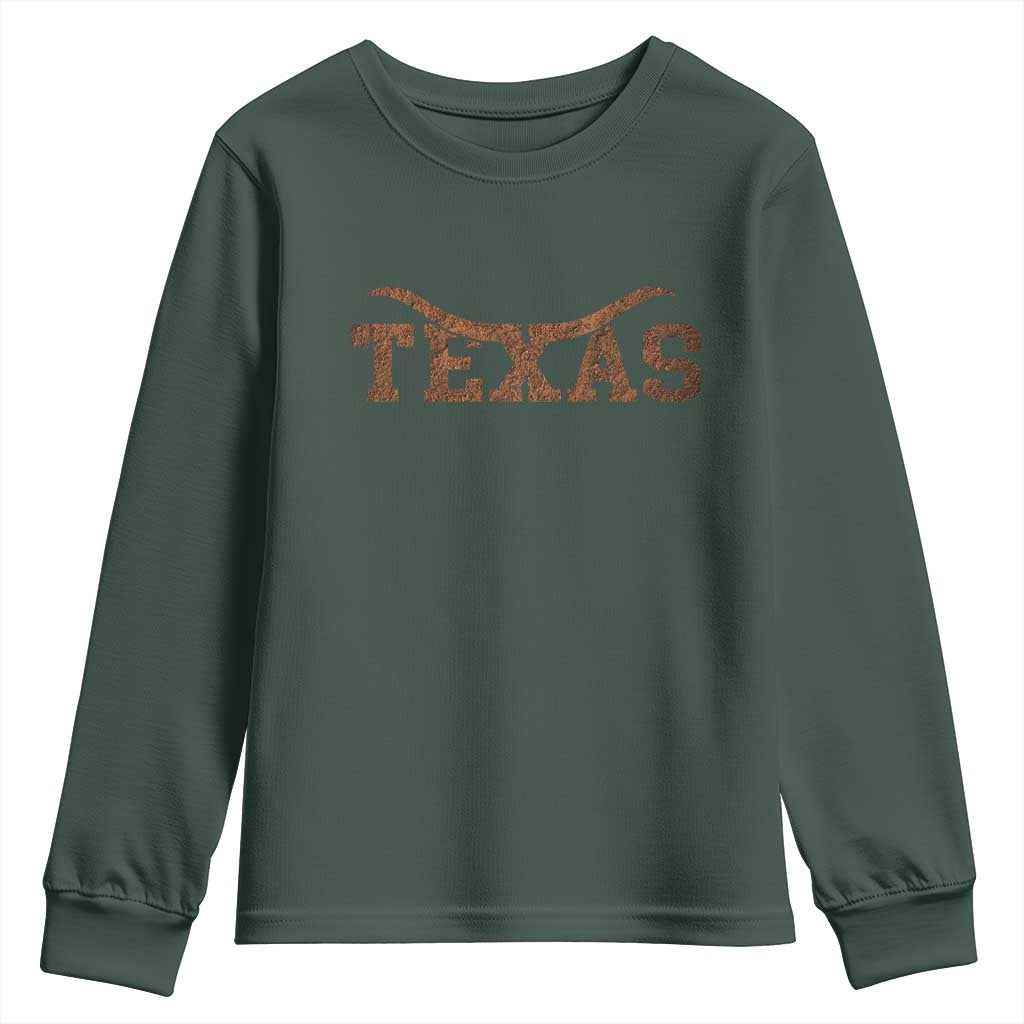 Texas Cowboys Youth Sweatshirt Retro Western American TS10 Dark Forest Green Print Your Wear