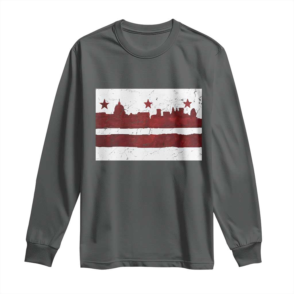 Washington DC Flag Long Sleeve Shirt TS10 Dark Heather Print Your Wear