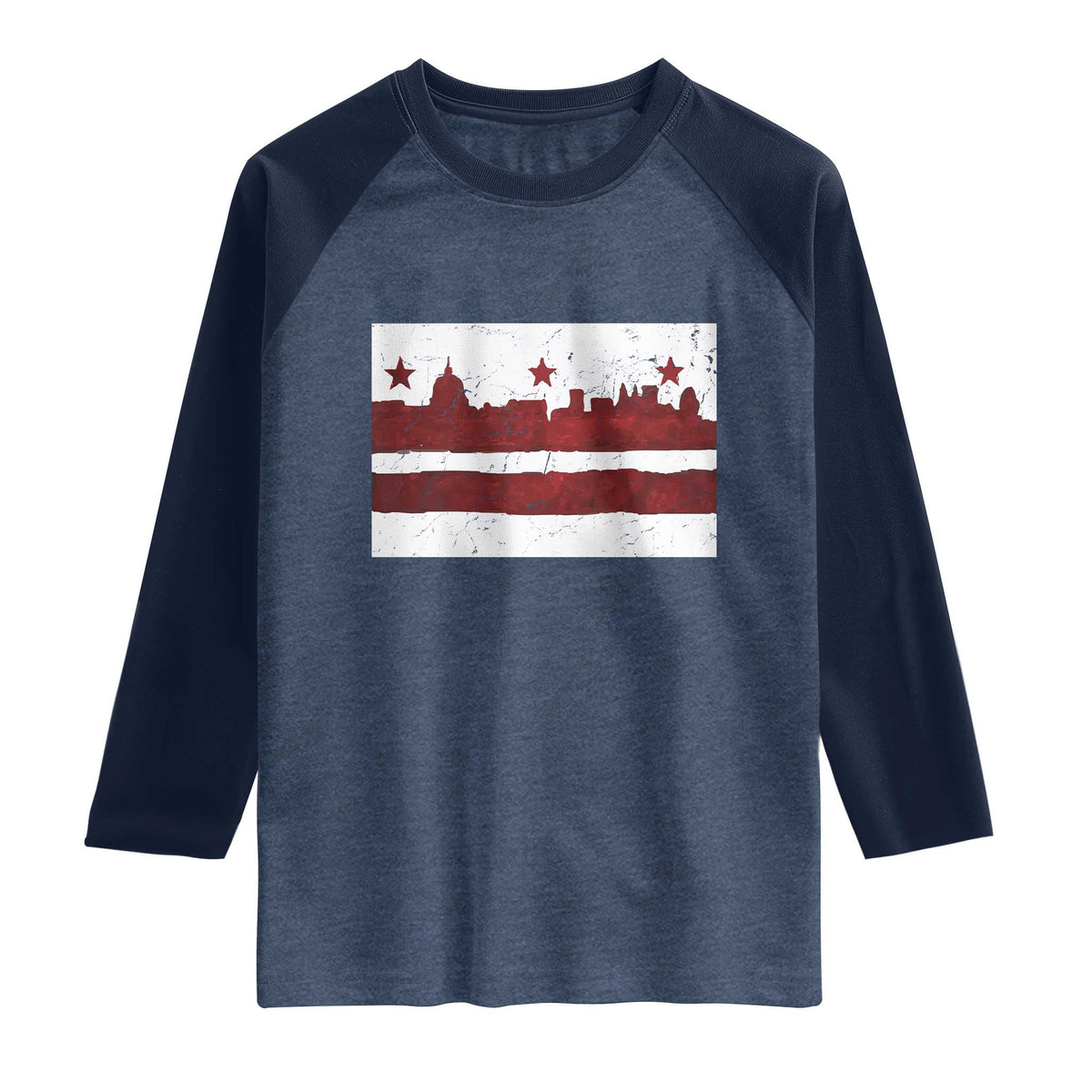 Washington DC Flag Raglan Shirt TS10 Heather Denim Navy Print Your Wear