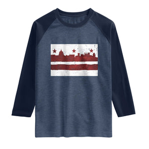 Washington DC Flag Raglan Shirt TS10 Heather Denim Navy Print Your Wear