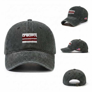Washington DC Flag Washed Cotton Baseball Cap TS10 Washed Cap Universal Fit Dark Green Print Your Wear