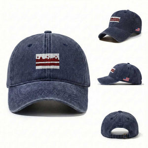 Washington DC Flag Washed Cotton Baseball Cap TS10 Washed Cap Universal Fit Navy Print Your Wear