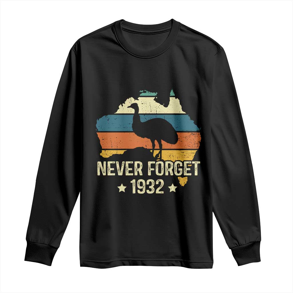 Never Forget 1932 Emu War Long Sleeve Shirt Funny Emu Lover Zookeeper TS10 Black Print Your Wear