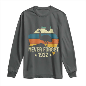 Never Forget 1932 Emu War Long Sleeve Shirt Funny Emu Lover Zookeeper TS10 Dark Heather Print Your Wear