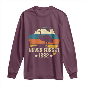 Never Forget 1932 Emu War Long Sleeve Shirt Funny Emu Lover Zookeeper TS10 Maroon Print Your Wear