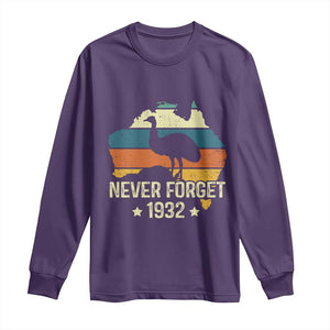 Never Forget 1932 Emu War Long Sleeve Shirt Funny Emu Lover Zookeeper TS10 Purple Print Your Wear