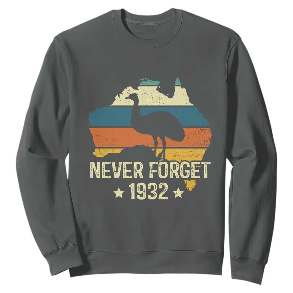 Never Forget 1932 Emu War Sweatshirt Funny Emu Lover Zookeeper TS10 Dark Heather Print Your Wear
