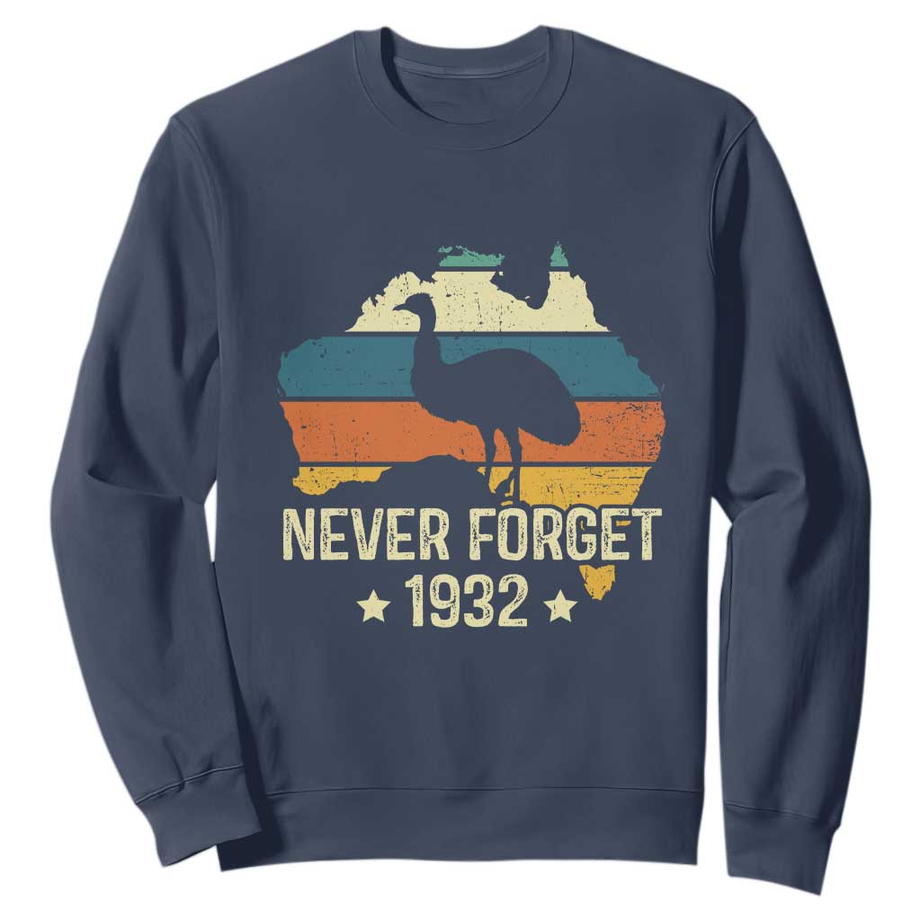 Never Forget 1932 Emu War Sweatshirt Funny Emu Lover Zookeeper TS10 Navy Print Your Wear