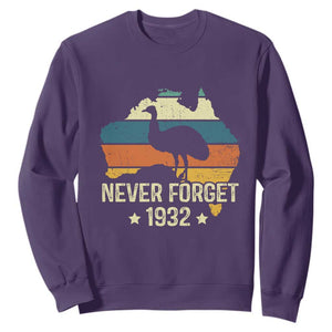Never Forget 1932 Emu War Sweatshirt Funny Emu Lover Zookeeper TS10 Purple Print Your Wear