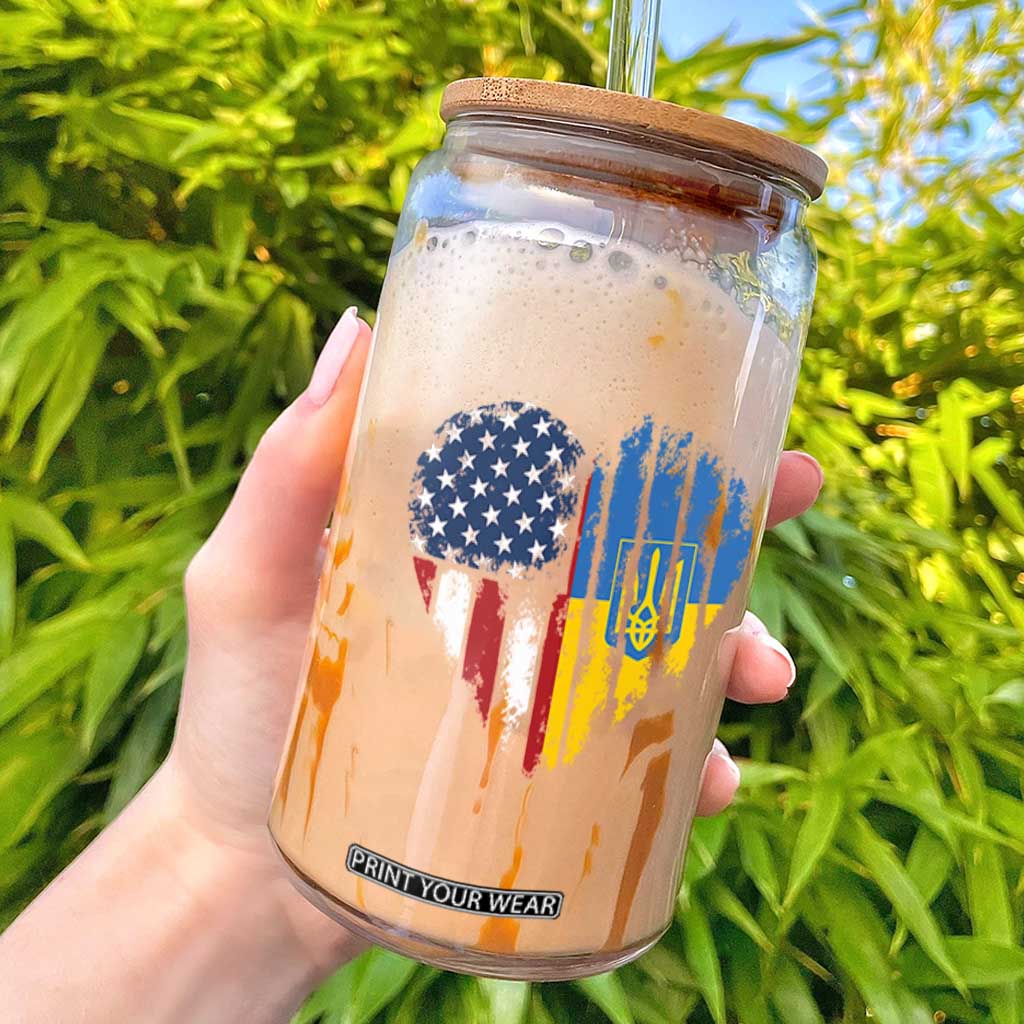 Support Ukraine Glass Can Stand With Ukraine American Ukrainian Flag TS10 Black Print Your Wear