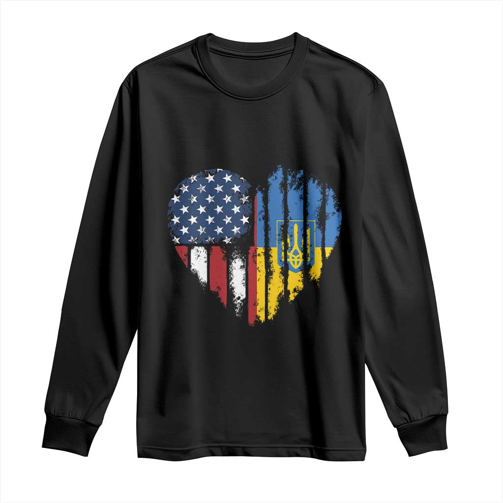 Support Ukraine Long Sleeve Shirt Stand With Ukraine American Ukrainian Flag TS10 Black Print Your Wear
