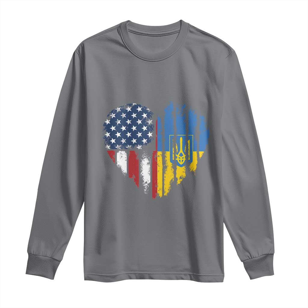 Support Ukraine Long Sleeve Shirt Stand With Ukraine American Ukrainian Flag TS10 Charcoal Print Your Wear