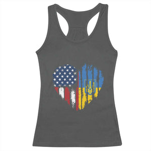 Support Ukraine Racerback Tank Top Stand With Ukraine American Ukrainian Flag TS10 Dark Heather Print Your Wear