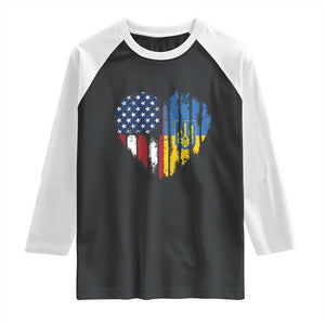 Support Ukraine Raglan Shirt Stand With Ukraine American Ukrainian Flag TS10 Black White Print Your Wear