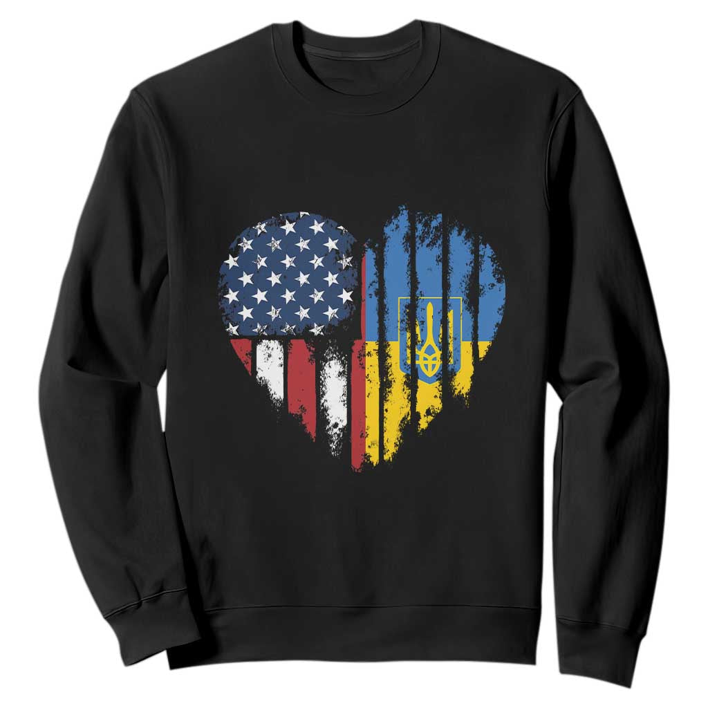 Support Ukraine Sweatshirt Stand With Ukraine American Ukrainian Flag TS10 Black Print Your Wear