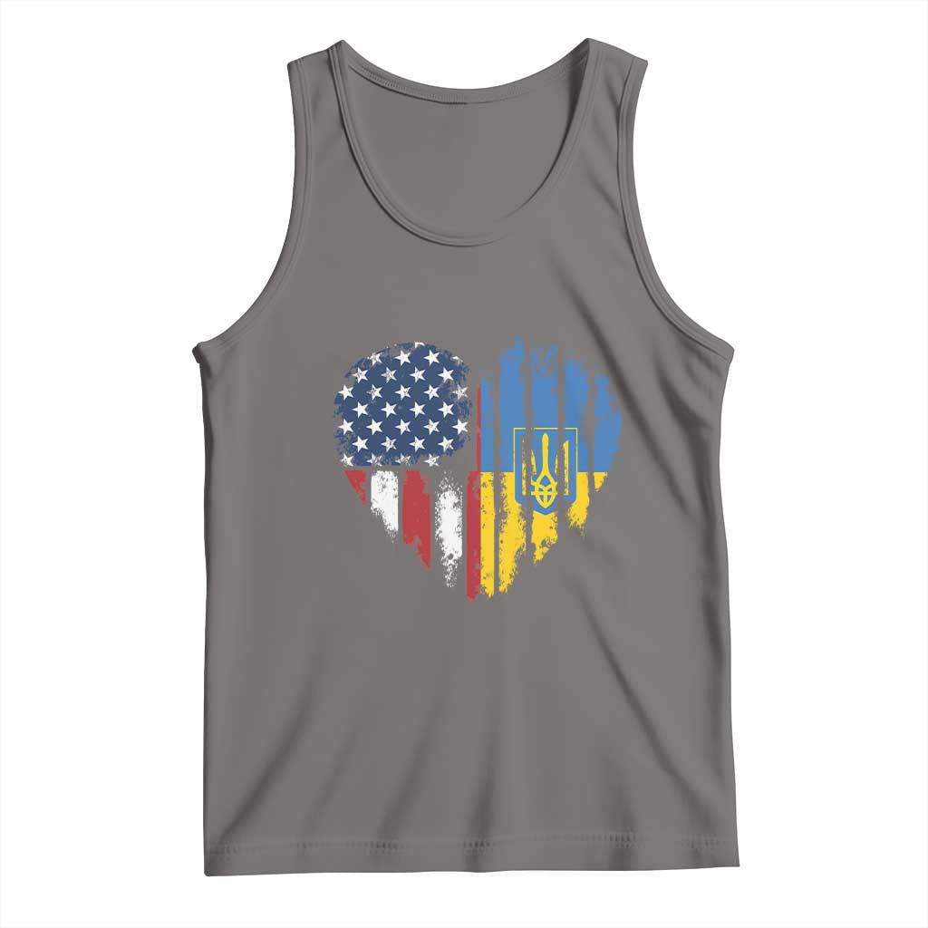 Support Ukraine Tank Top Stand With Ukraine American Ukrainian Flag TS10 Deep Heather Print Your Wear