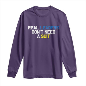 Support Ukraine Long Sleeve Shirt Real Leaders Dont Need Suits TS10 Purple Print Your Wear