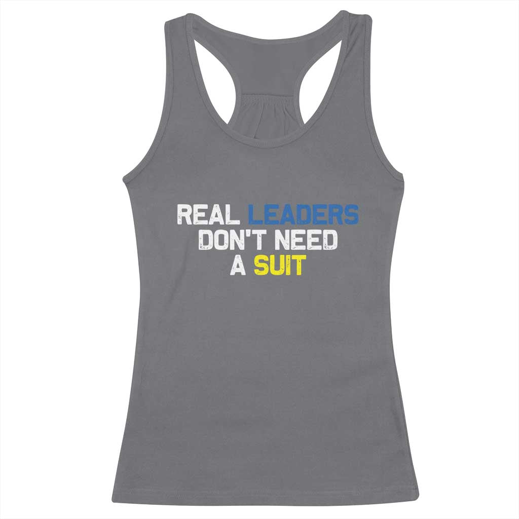 Support Ukraine Racerback Tank Top Real Leaders Dont Need Suits TS10 Charcoal Print Your Wear
