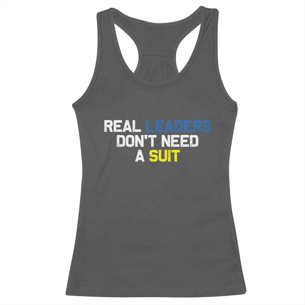 Support Ukraine Racerback Tank Top Real Leaders Dont Need Suits TS10 Dark Heather Print Your Wear