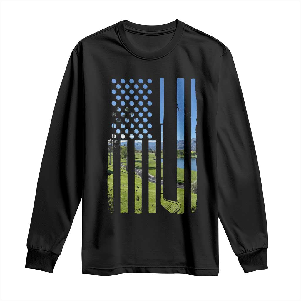 American Flag Golf Long Sleeve Shirt Golfer Funny Golf Club Golfing TS10 Black Print Your Wear