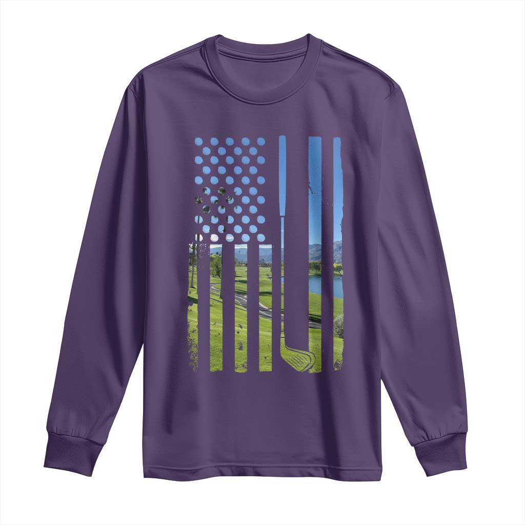 American Flag Golf Long Sleeve Shirt Golfer Funny Golf Club Golfing TS10 Purple Print Your Wear