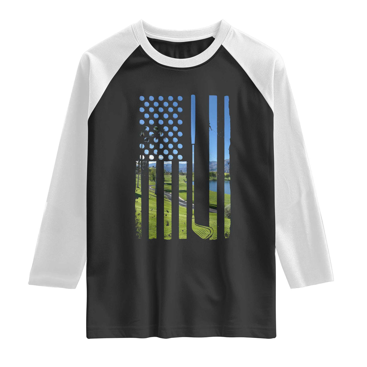 American Flag Golf Raglan Shirt Golfer Funny Golf Club Golfing TS10 Black White Print Your Wear