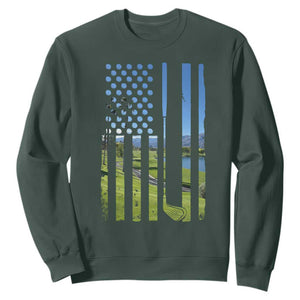 American Flag Golf Sweatshirt Golfer Funny Golf Club Golfing TS10 Dark Forest Green Print Your Wear