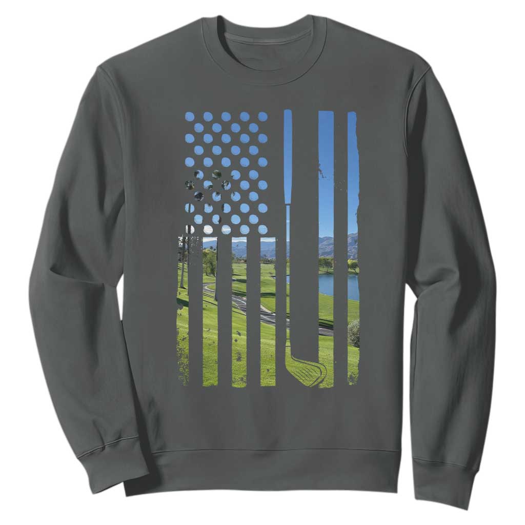 American Flag Golf Sweatshirt Golfer Funny Golf Club Golfing TS10 Dark Heather Print Your Wear