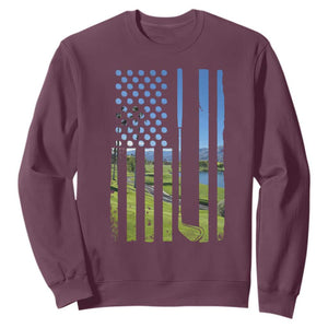 American Flag Golf Sweatshirt Golfer Funny Golf Club Golfing TS10 Maroon Print Your Wear