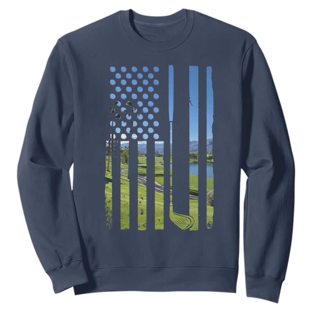 American Flag Golf Sweatshirt Golfer Funny Golf Club Golfing TS10 Navy Print Your Wear