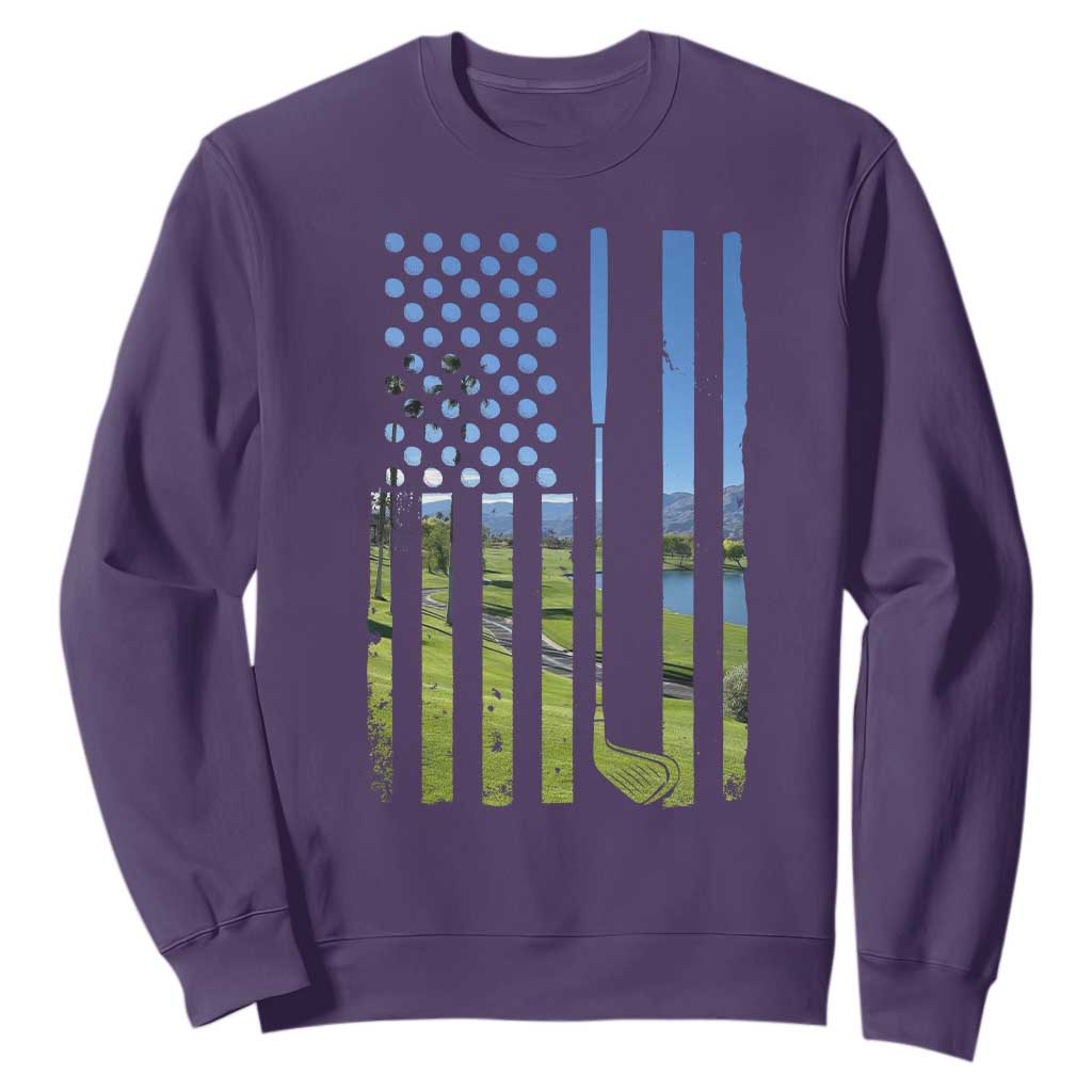 American Flag Golf Sweatshirt Golfer Funny Golf Club Golfing TS10 Purple Print Your Wear