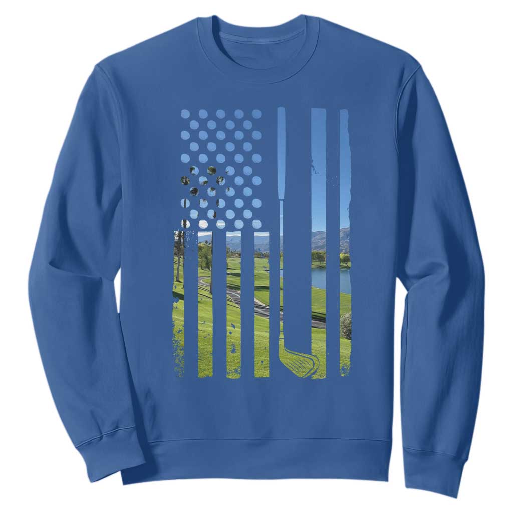 American Flag Golf Sweatshirt Golfer Funny Golf Club Golfing TS10 Royal Blue Print Your Wear