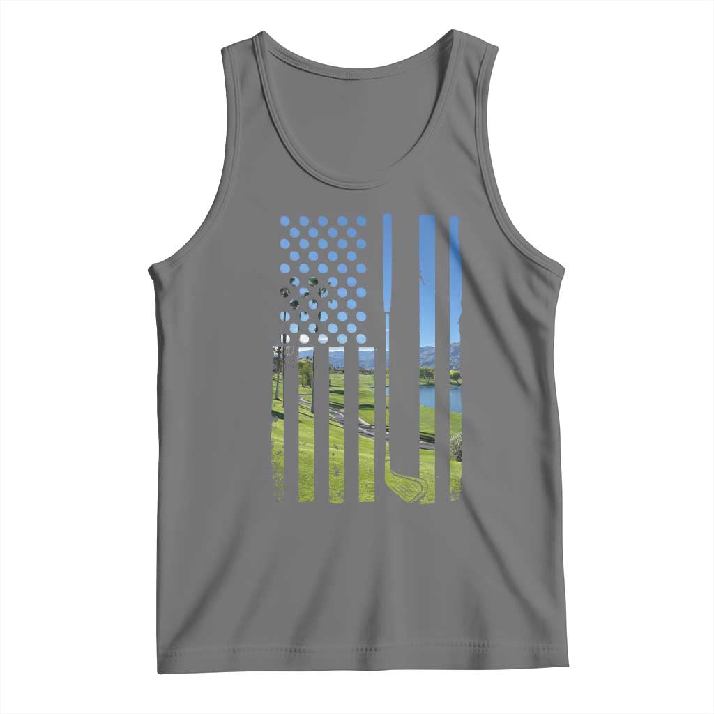 American Flag Golf Tank Top Golfer Funny Golf Club Golfing TS10 Black Heather Print Your Wear