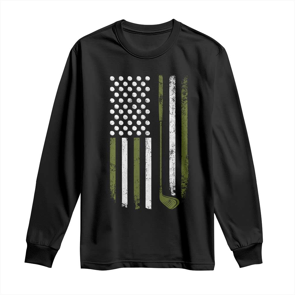Retro American Flag Golf Long Sleeve Shirt Golfer Funny Golf Club Golfing TS10 Black Print Your Wear