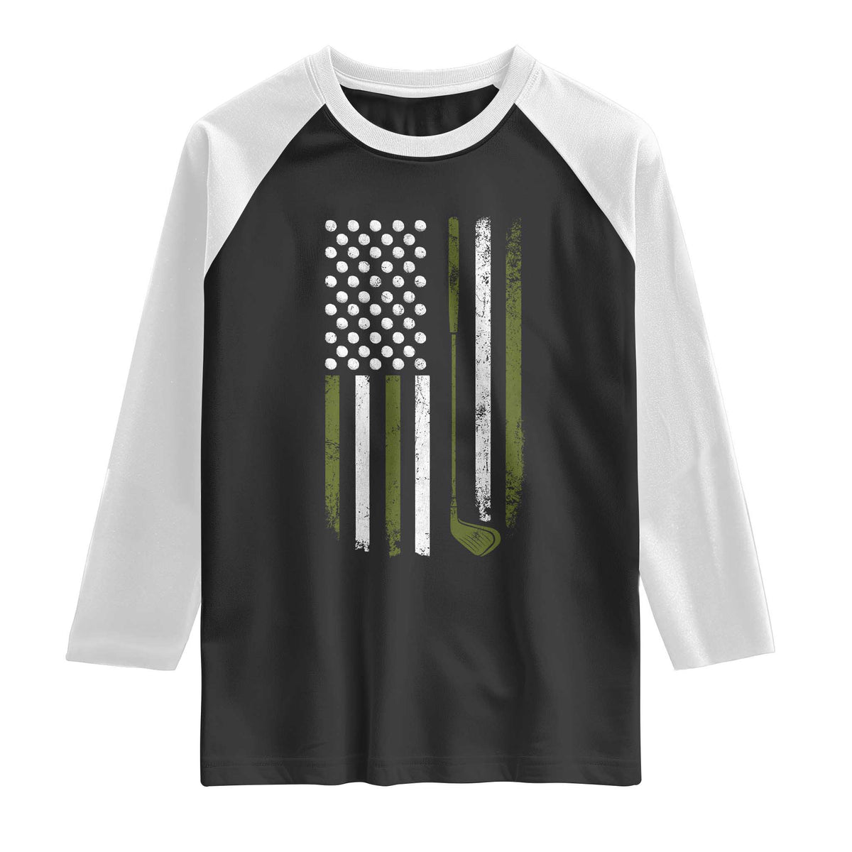 Retro American Flag Golf Raglan Shirt Golfer Funny Golf Club Golfing TS10 Black White Print Your Wear