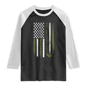 Retro American Flag Golf Raglan Shirt Golfer Funny Golf Club Golfing TS10 Black White Print Your Wear