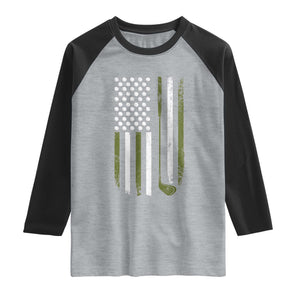 Retro American Flag Golf Raglan Shirt Golfer Funny Golf Club Golfing TS10 Heather Gray Black Print Your Wear
