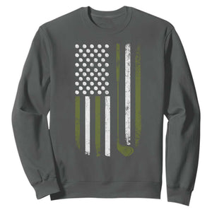 Retro American Flag Golf Sweatshirt Golfer Funny Golf Club Golfing TS10 Dark Heather Print Your Wear