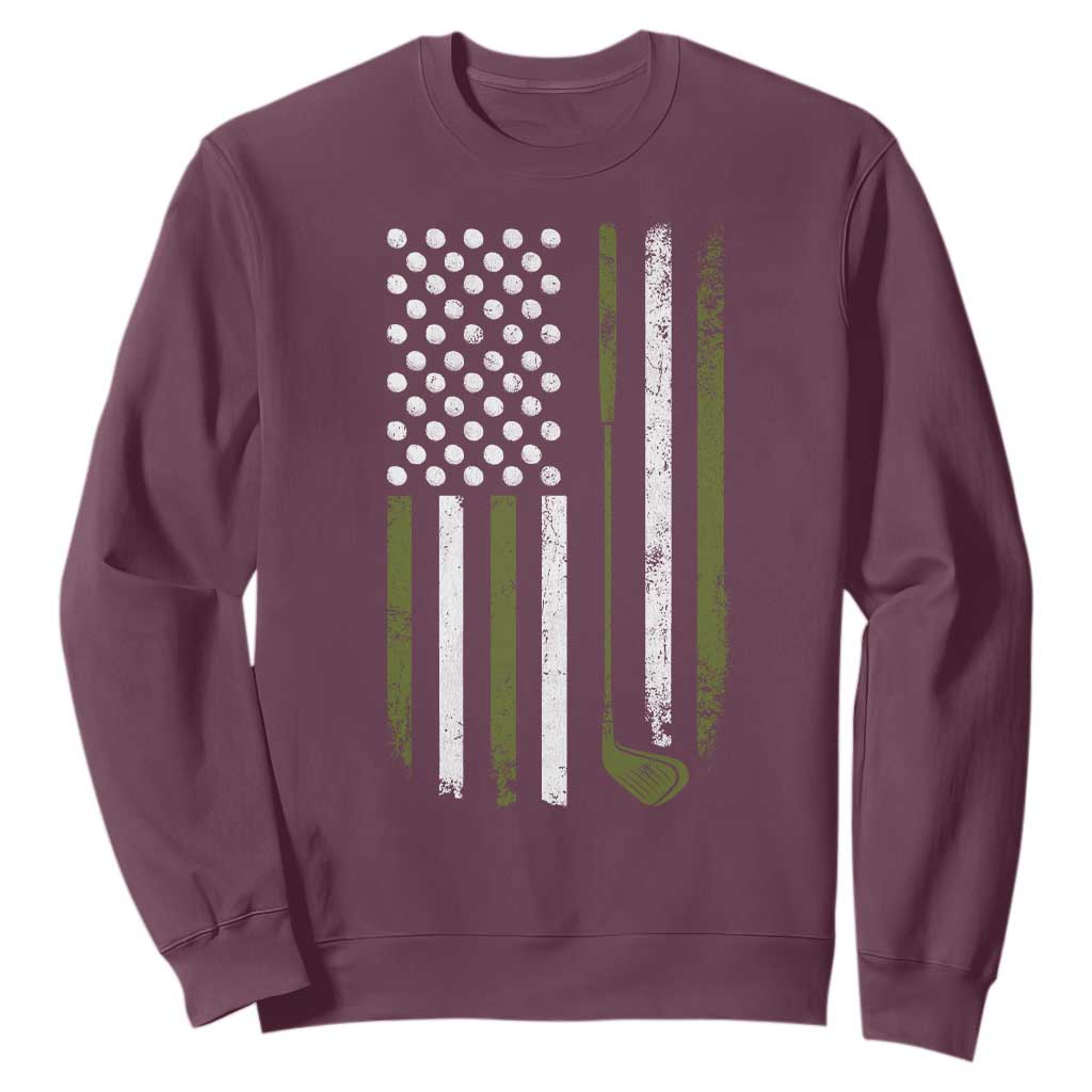 Retro American Flag Golf Sweatshirt Golfer Funny Golf Club Golfing TS10 Maroon Print Your Wear